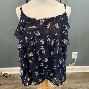 Torrid Navy with Flowers Ruffle Top